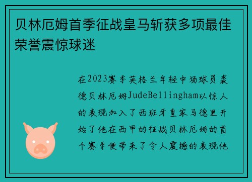 贝林厄姆首季征战皇马斩获多项最佳荣誉震惊球迷
